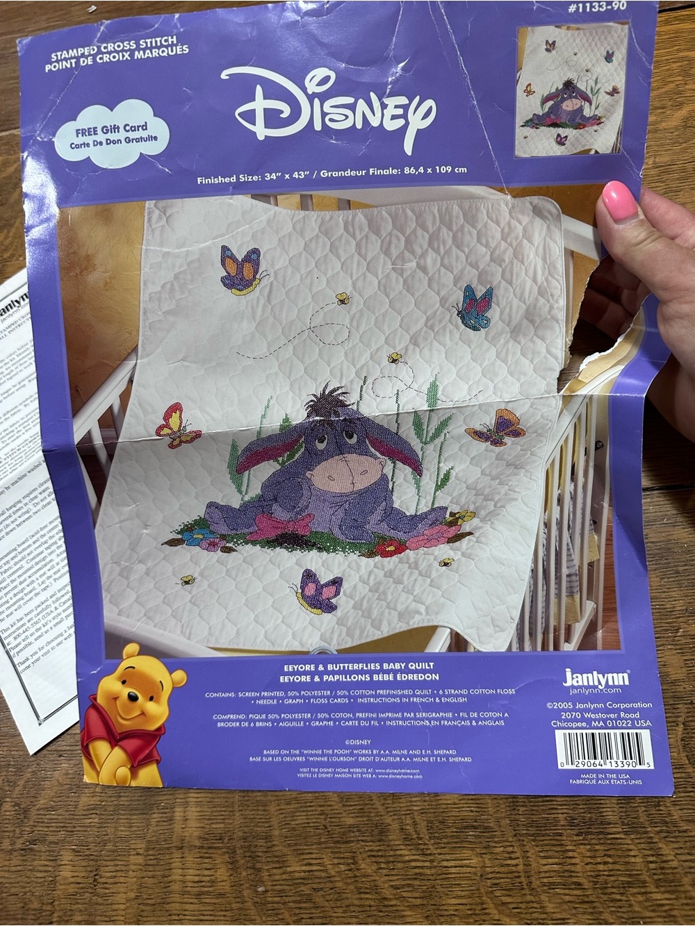 Disney vintage cross-stitch Eeyore & Butterflies Baby Quilt Pattern 30%complete